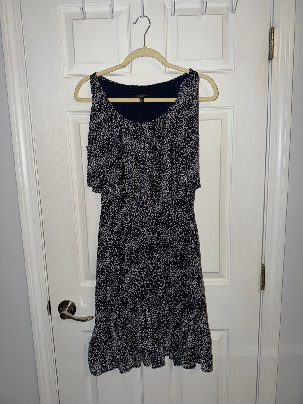 Navy and White Printed Sleeveless Women's Dress